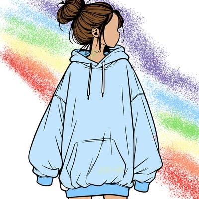 realistic girl with a oversized sweatshirt on and a bun