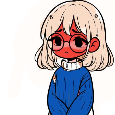 sad girl with glasses in a sweater