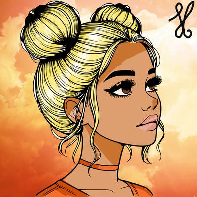realistic girl with buns on the top of her head