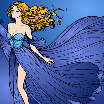 realistic woman in dress flowing the the wind