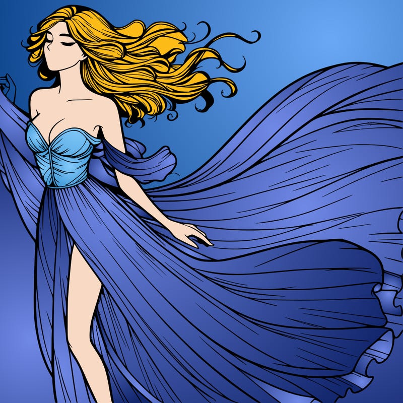 realistic woman in dress flowing the the wind