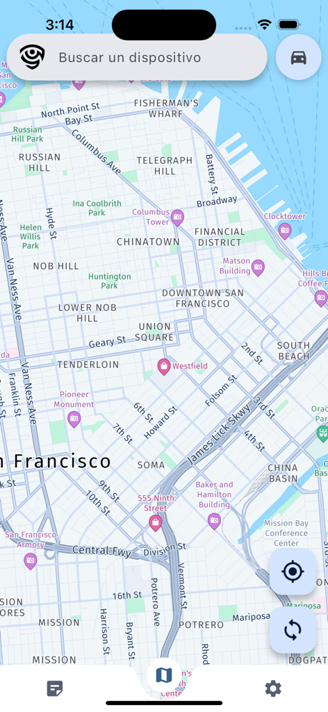 Covia - Coviaアプリのリアルタイム車両追跡マップインターフェース、サンフランシスコを表示