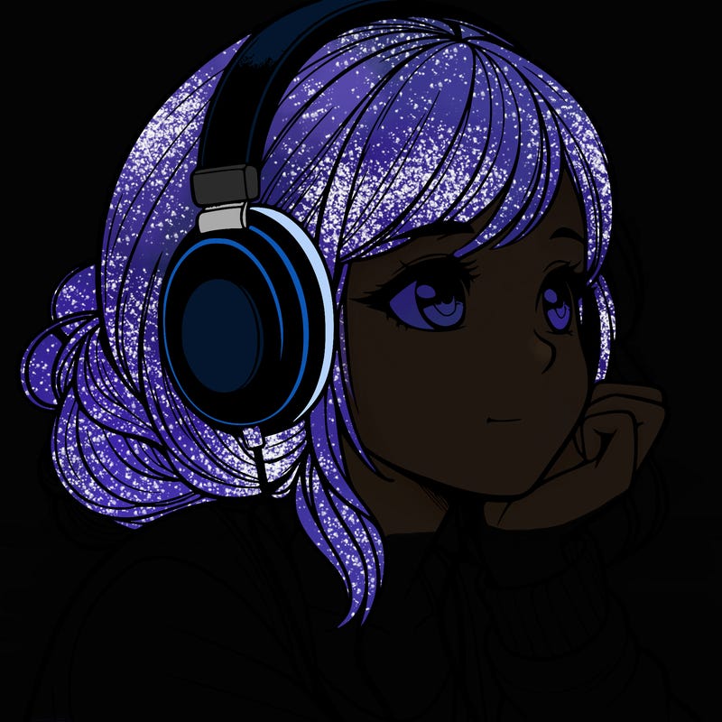 a realistic girl listening to music
