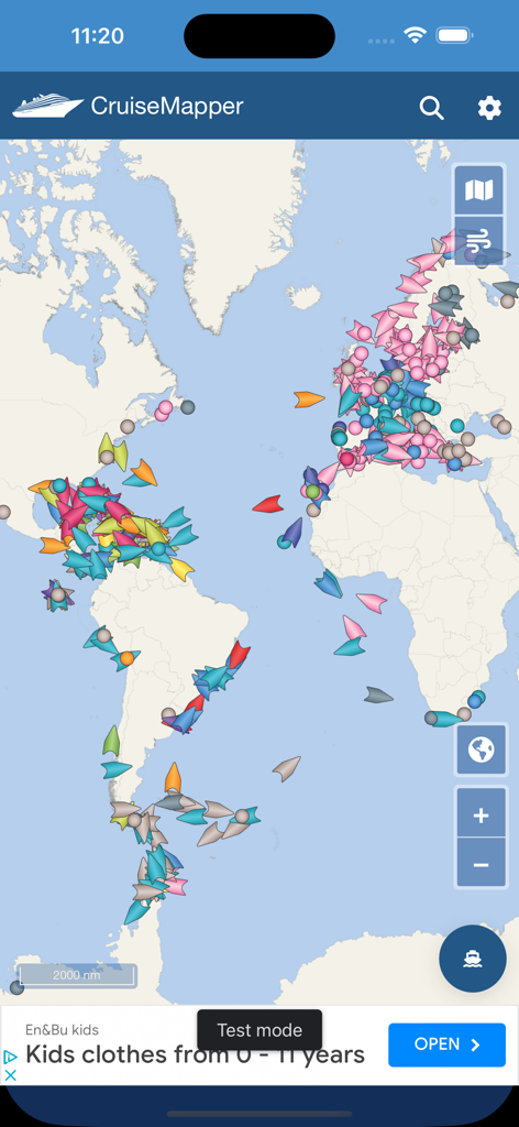 Seguimiento de cruceros en tiempo real en un mapa mundial en la aplicación CruiseMapper