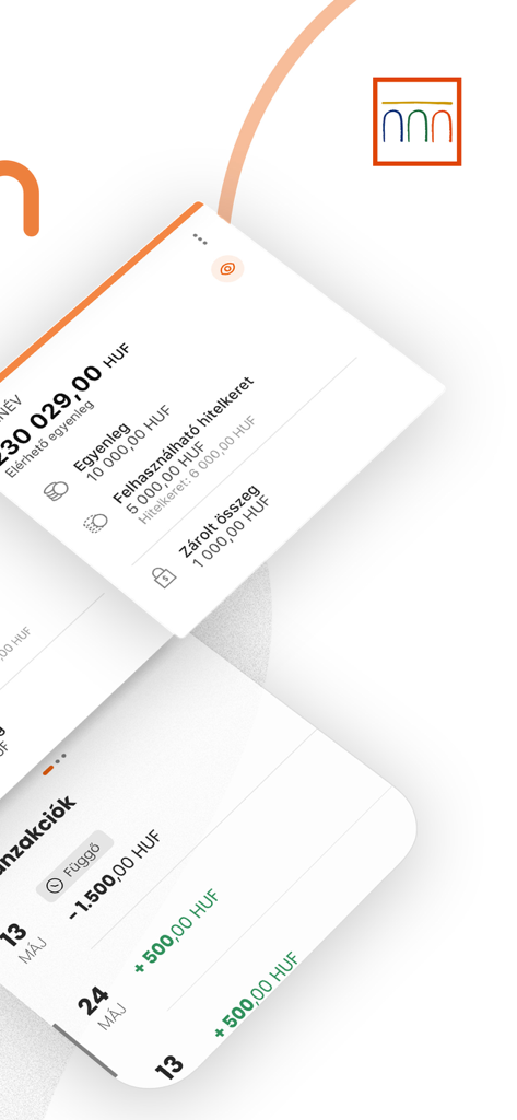 CIB Bank mobile app interface showing account balance and transaction history in HUF.