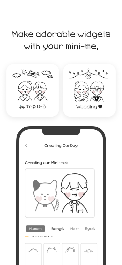 OurDay - Our Minimi in Widget - Creating custom mini-me characters and relationship widgets in the OurDay app