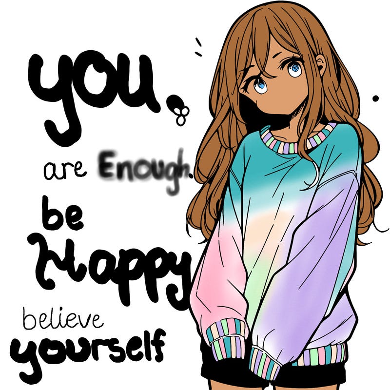 manga teen girl  in a sweater and baggy pants