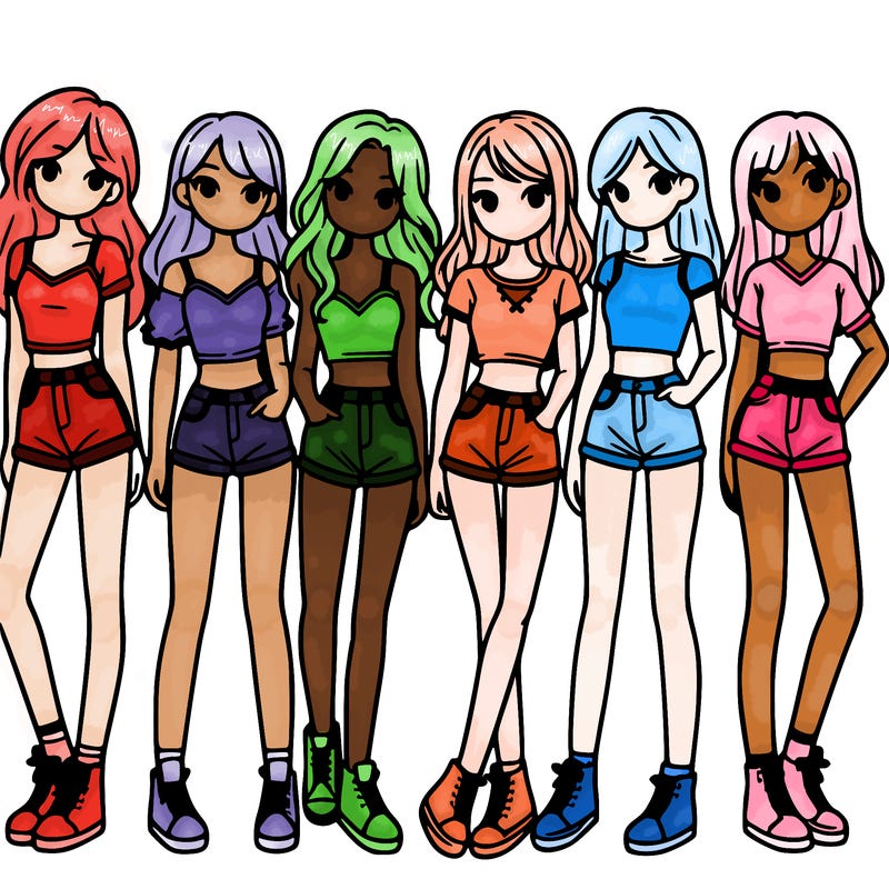 a group of girls wearing crop tops and shorts