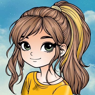 realistic girl with ponytail