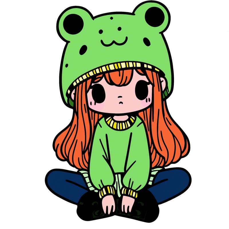 a girl wearing a frog hat and some frog socks