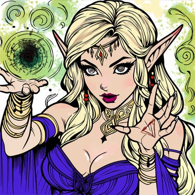 realistic scary beautiful elf sorceress casting spell