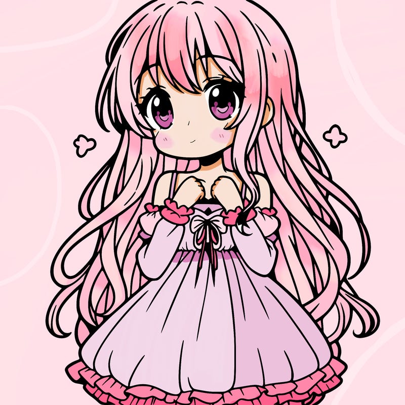 cute shy anime girl with long hair and pretty dress