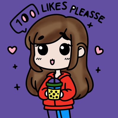 girl holding boba while saying 100 likes please