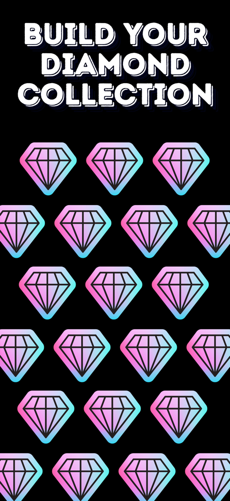 Diamond Tester & Scanner - App screen featuring the text Build Your Diamond Collection with several colorful diamond icons on a black background