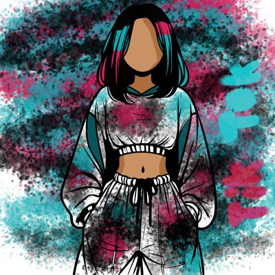 realistic girl faceless with baggy pants and a crop top