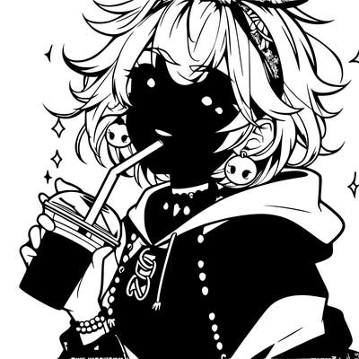 hot baddie anime girl drinking boba and biting the straw
