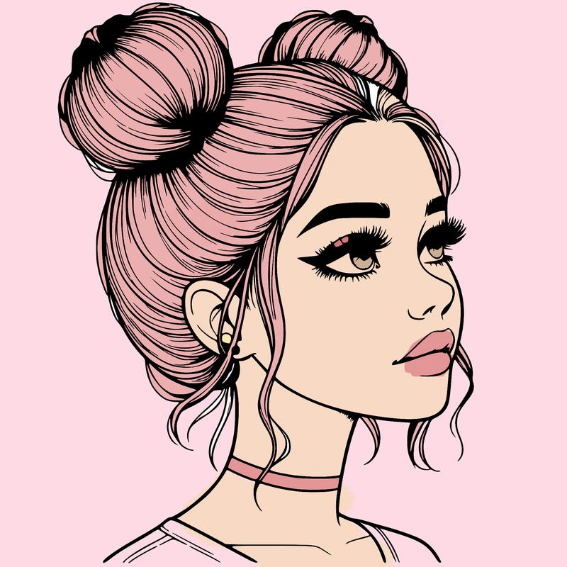 realistic girl with buns on the top of her head