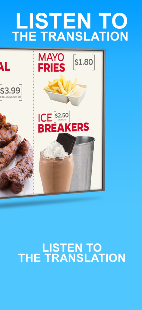 Listen to translation feature on a restaurant menu