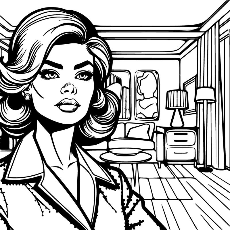 pop art woman in her living environment