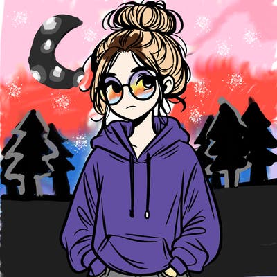 teen girl with a messy bun and glasses wearing a loose hoodie and jeans