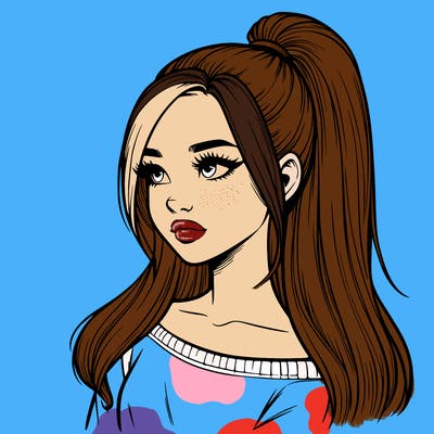 realistic girl with a high ponytail