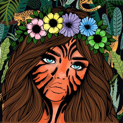 realistic girl with flowers crown