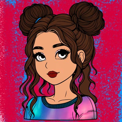 realistic girl with two buns in her hair