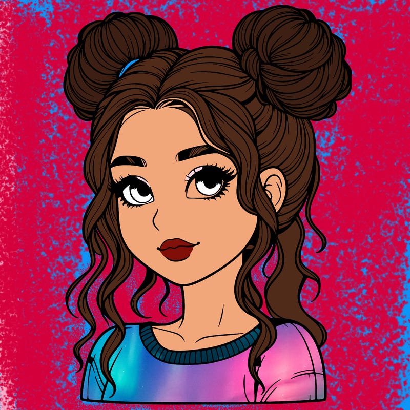 realistic girl with two buns in her hair