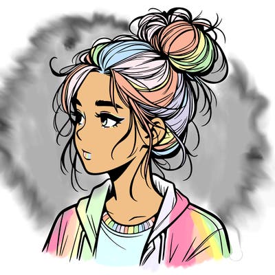 realistic teenage girl with a messy bun