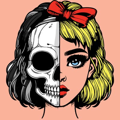 realistic girl with half skull mask