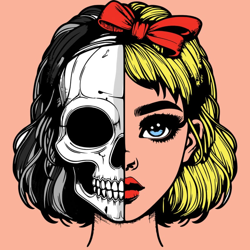 realistic girl with half skull mask