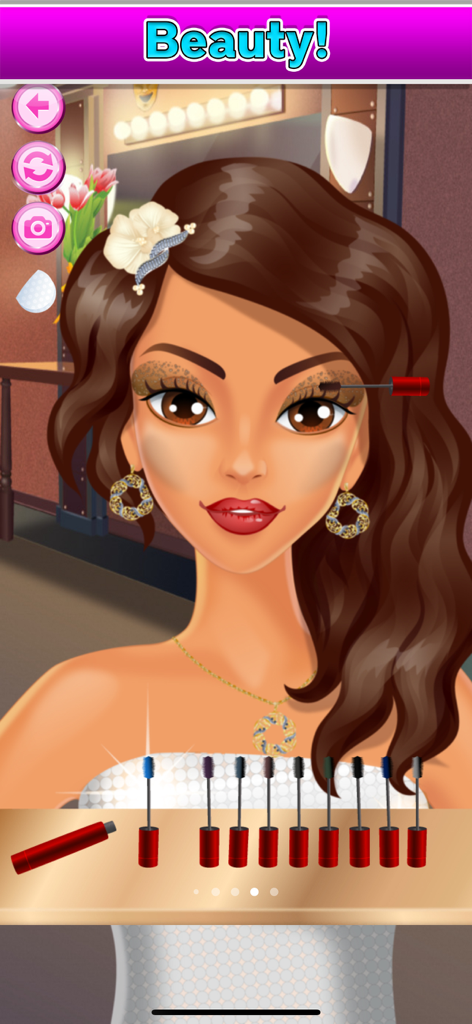 Model receiving mascara application in the Makeup Girls beauty game