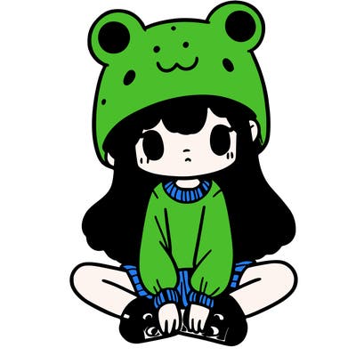 a girl wearing a frog hat and some frog socks