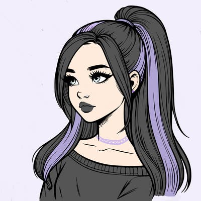 realistic girl with a high ponytail