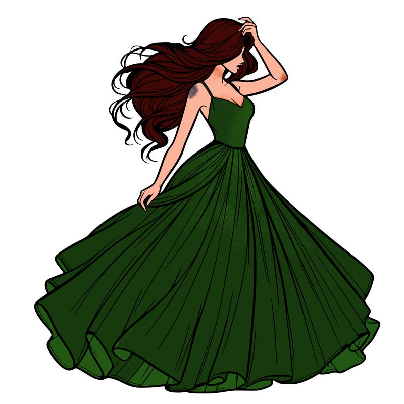 realistic woman with dress flowing in the wind