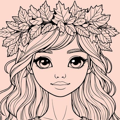 realistic girl with fall leaf crown