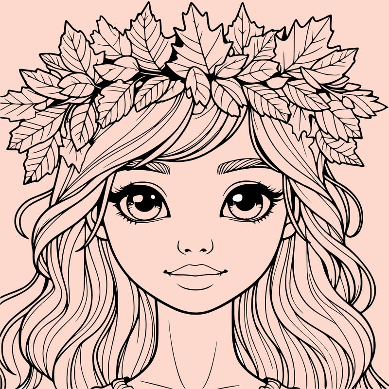realistic girl with fall leaf crown