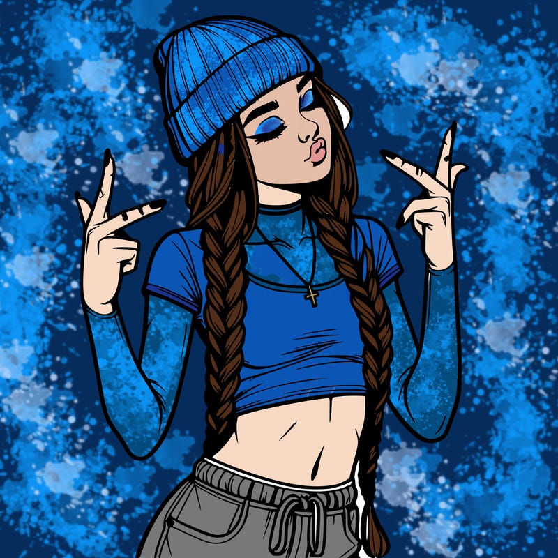 realistic teenage girl with braids and a beanie and crop top doing 🫶🏼