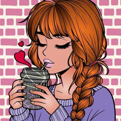 realistic girl drinking coffee