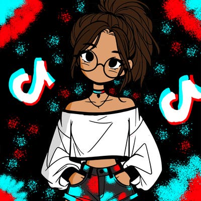 girl with a messy ponytail glasses a baggy crop top and jean shorts