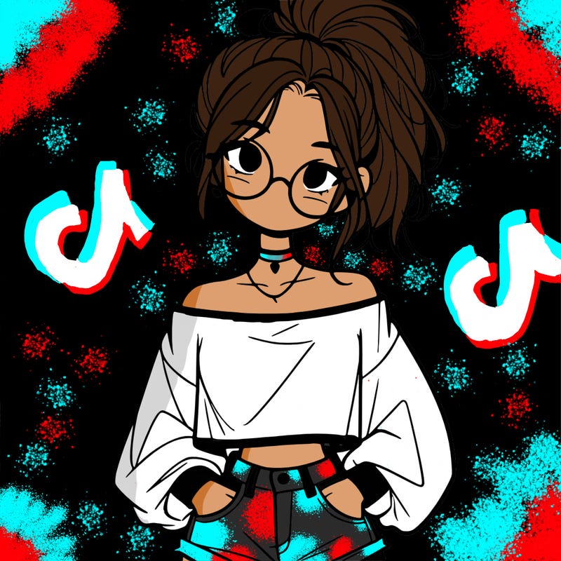 girl with a messy ponytail glasses a baggy crop top and jean shorts