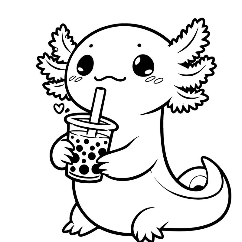 axolotl holding boba tea