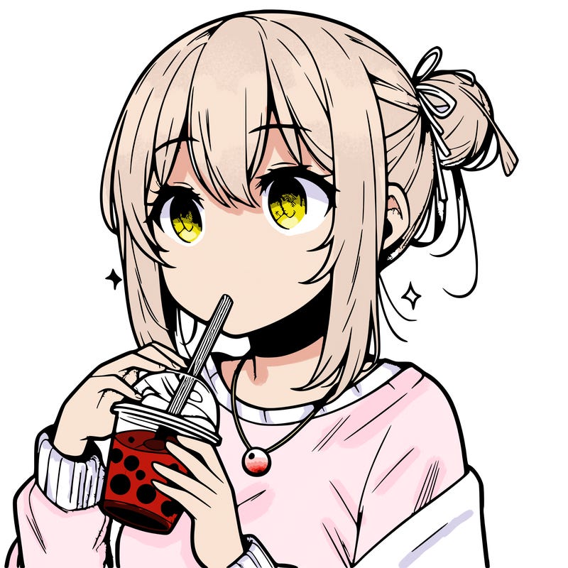 manga character drinking boba