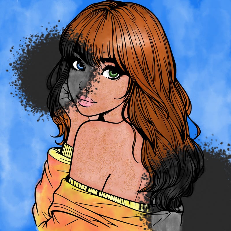 realistic girl with bangs looking over her shoulder