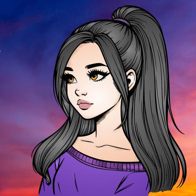 realistic girl with a high ponytail