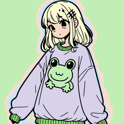 girl wearing frogging sweatshirt