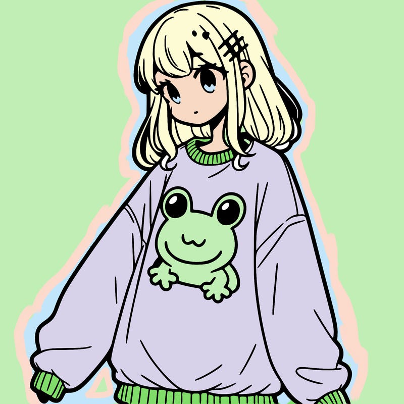 girl wearing frogging sweatshirt
