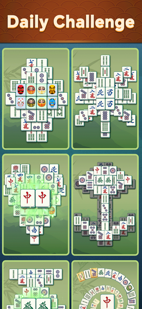 Otium Mahjong: Wafū Tile Match - Una colección de diseños de fichas de Mahjong de estilo japonés para el modo de desafío diario.