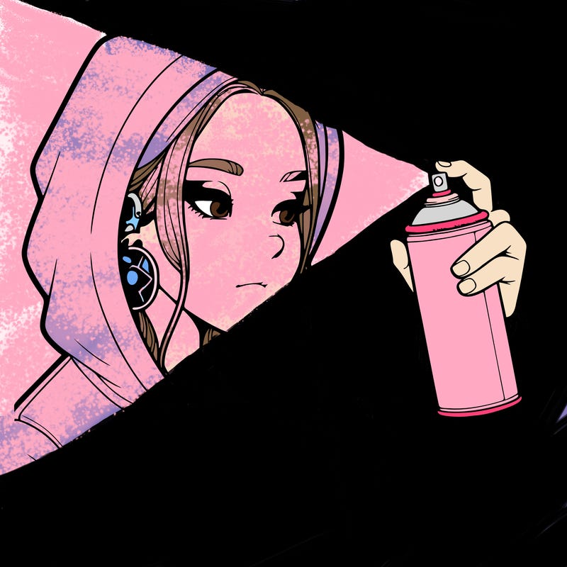 a realistic girl, spray painting