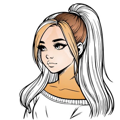 realistic girl with a high ponytail